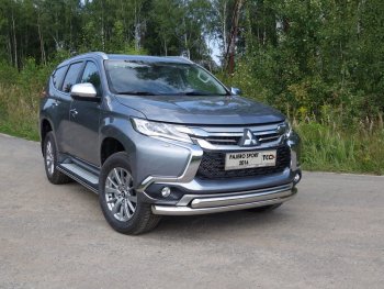 Защита передняя нижняя двойная 76,1*75 мм ТСС Тюнинг Mitsubishi Pajero Sport QE дорестайлинг (2015-2021) ()