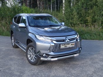 Защита передняя нижняя овальная с ДХО 75х42 мм ТСС Тюнинг Mitsubishi Pajero Sport QE дорестайлинг (2015-2021) ()