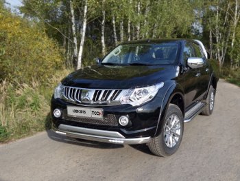 Защита переднего бампера нижняя овальная 75*42 мм ТСС Тюнинг Mitsubishi L200 5 KK,KL дорестайлинг (2015-2019)  (нержавейка)