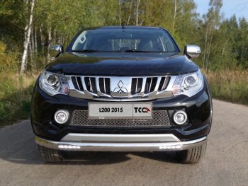 Защита передняя нижняя овальная с ДХО 75х42 мм ТСС Тюнинг Mitsubishi L200 5 KK,KL дорестайлинг (2015-2019)  (нержавейка)