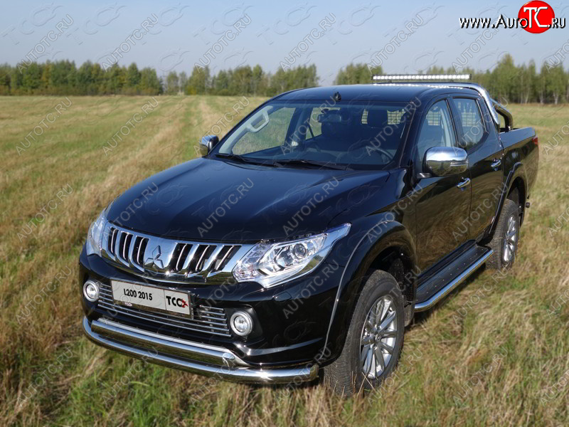 25 599 р. Защита передняя нижняя двойная 76,1*75 мм Тюнинг Mitsubishi L200 5 KK,KL дорестайлинг (2015-2019) (нержавейка)  с доставкой в г. Екатеринбург