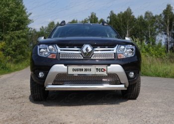 12 999 р. Защита переднего бампера нижняя овальная 75х42 мм ТСС Тюнинг Renault Duster HS рестайлинг (2015-2021) (нержавейка)  с доставкой в г. Екатеринбург. Увеличить фотографию 1