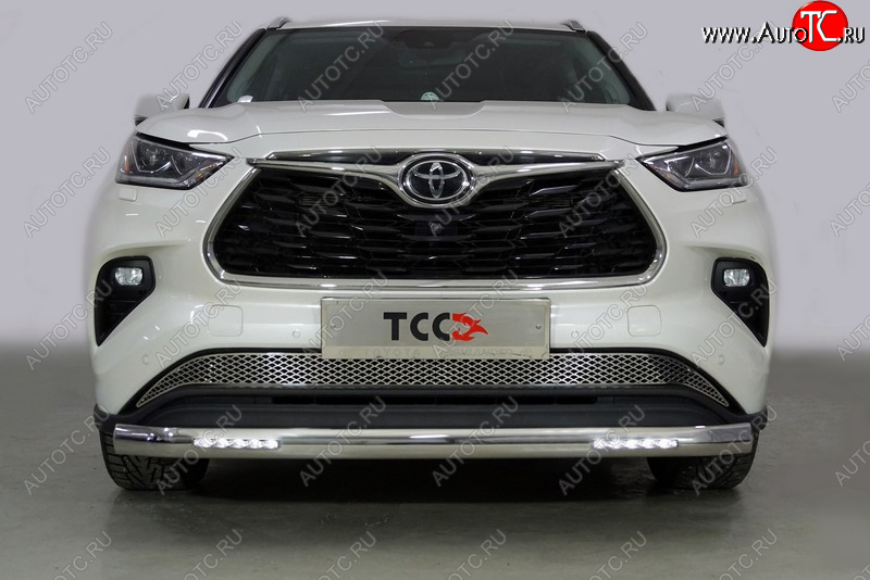 45 999 р. Защита передняя нижняя овальная с ДХО 75х42 мм ТСС Тюнинг Toyota Highlander XU70 (2020-2024) (нержавейка)  с доставкой в г. Екатеринбург