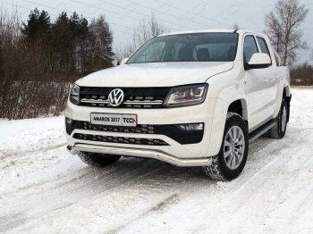 23 999 р. Защита переднего бампера кенгурин 76,1 мм ТСС Тюнинг  Volkswagen Amarok (2016-2022) рестайлинг (нержавейка)  с доставкой в г. Екатеринбург. Увеличить фотографию 1