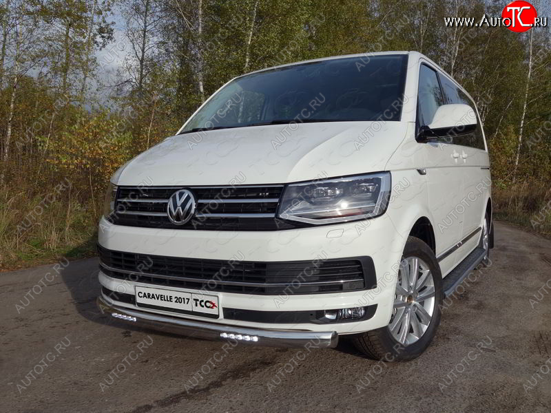 48 949 р. Защита передняя нижняя овальная с ДХО 75х42 мм ТСС Тюнинг Volkswagen Caravelle T6 дорестайлинг (2015-2019) (нержавейка)  с доставкой в г. Екатеринбург