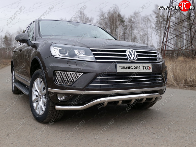 37 649 р. Защита передняя нижняя кенгурин 60,3*42,4 мм ТСС Тюнинг Volkswagen Touareg NF рестайлинг (2014-2018) (нержавейка)  с доставкой в г. Екатеринбург