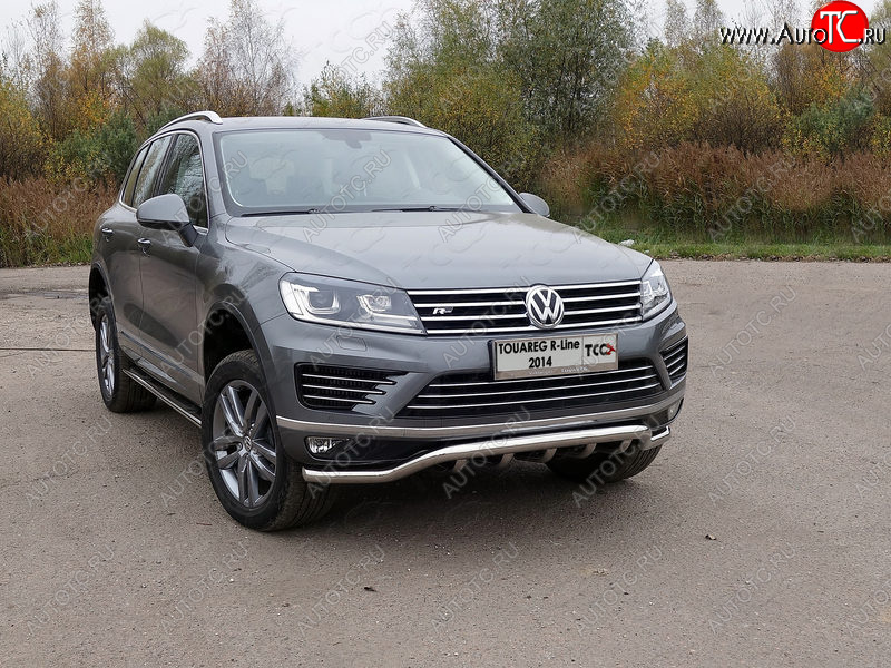 37 649 р. Защита передняя нижняя кенгурин 60,3*42,4 мм R-Line ТСС Тюнинг Volkswagen Touareg NF рестайлинг (2014-2018) (нержавейка)  с доставкой в г. Екатеринбург