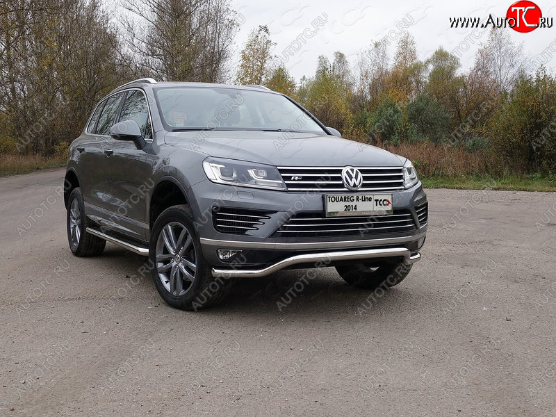 26 699 р. Защита передняя нижняя кенгурин 60,3 мм R-Line ТСС Тюнинг Volkswagen Touareg NF рестайлинг (2014-2018) (нержавейка)  с доставкой в г. Екатеринбург