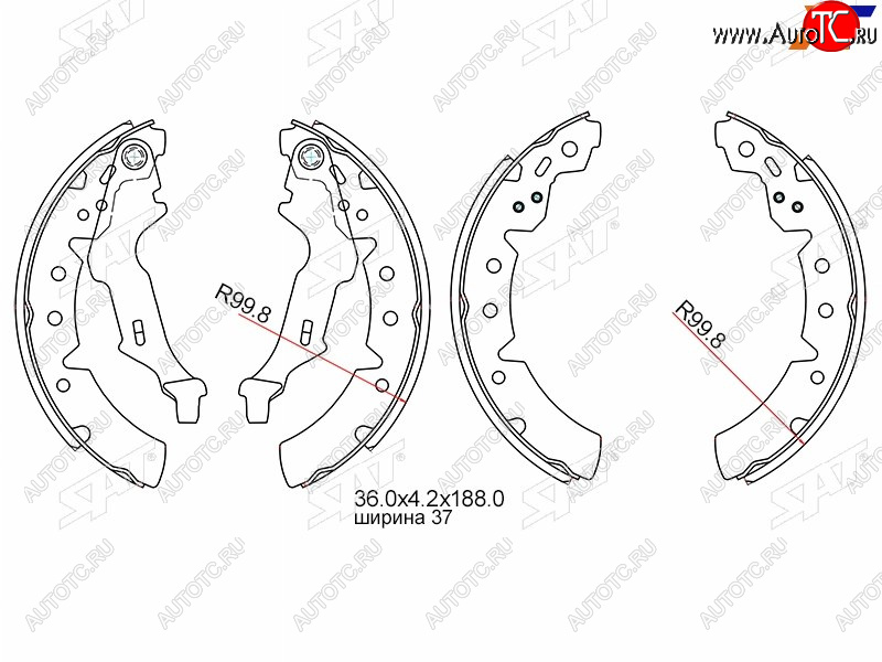 1 769 р. Колодки тормозные задние RH-LH SAT  Toyota Carina E  T190 - Corona  T190  с доставкой в г. Екатеринбург