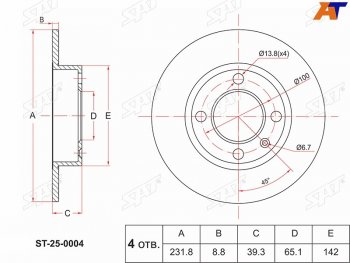 Диск тормозной передний Ø221mm SAT Volkswagen Polo Mk3 универсал дорестайлинг (1994-1999)