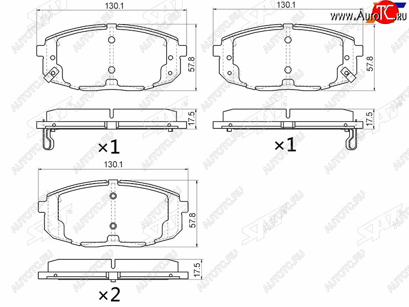 1 399 р. Колодки тормозные передние FR-FL SAT  Hyundai I30 3 PD универсал (2017-2020) (с отверстием под пружинки)  с доставкой в г. Екатеринбург