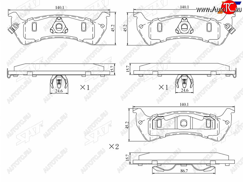 1 259 р. Колодки тормозные задние LH-RH SAT  Jeep Grand Cherokee  ZJ (1993-1998)  с доставкой в г. Екатеринбург