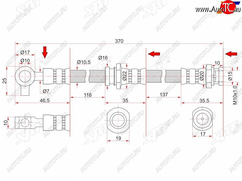 719 р. Шланг тормозной передний (Таиланд) LH=RH SAT  Nissan Patrol ( 5,  6) - Safari  Y61  с доставкой в г. Екатеринбург