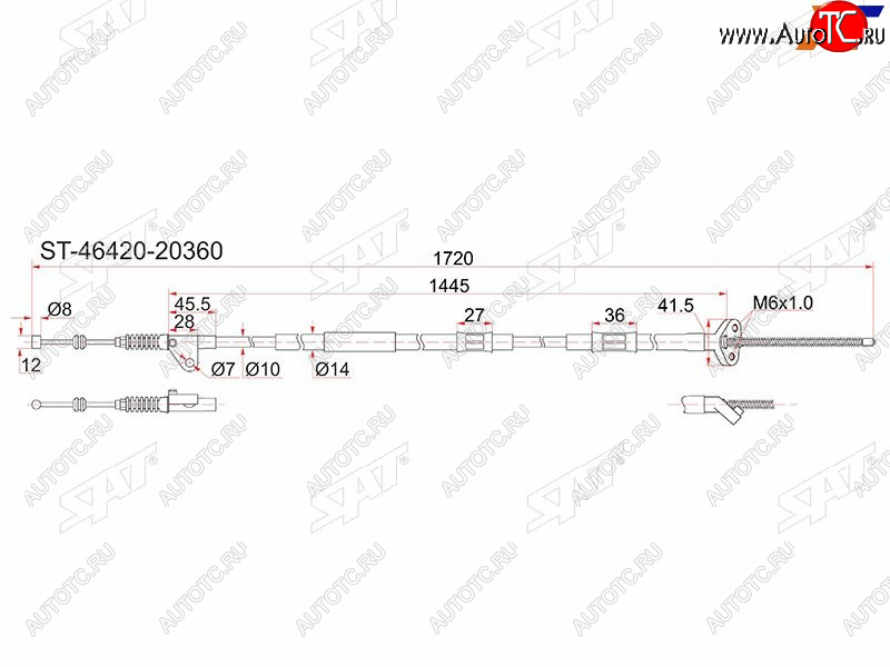 1 299 р. Трос ручника 2WD RH SAT  Toyota Caldina ( T190,  T210) - Corona SF  T190 (дисков тормоза)  с доставкой в г. Екатеринбург