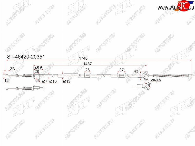 1 089 р. Трос ручника 2WD RH SAT  Toyota Caldina ( T190,  T210) - Corona SF  T190 (барабанные тормоза)  с доставкой в г. Екатеринбург