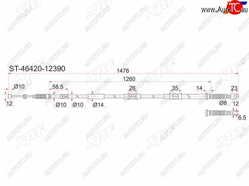 1 359 р. Трос ручника RH SAT Toyota Corolla E110 седан рестайлинг (2000-2002)  с доставкой в г. Екатеринбург