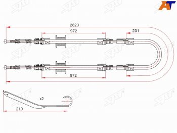 Трос ручного тормоза RH-LH V2.0-2.5 SAT Ford Transit цельнометаллический фургон (2006-2014) ()