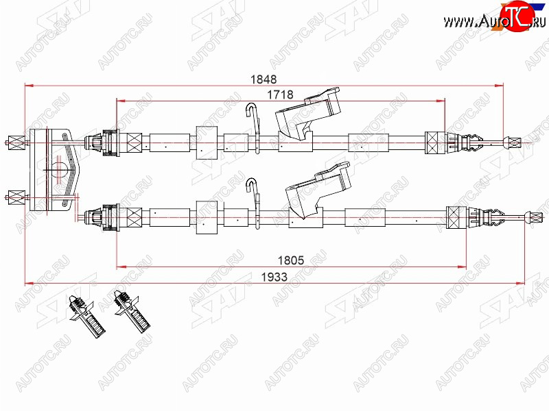 2 379 р. Трос ручника LH-RH SAT  Ford Focus 2 седан рестайлинг (2007-2011)  с доставкой в г. Екатеринбург