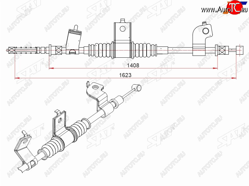 1 379 р. Трос ручного тормоза SAT  Mitsubishi Outlander  CW0W (2005-2012) дорестайлинг, рестайлинг  с доставкой в г. Екатеринбург