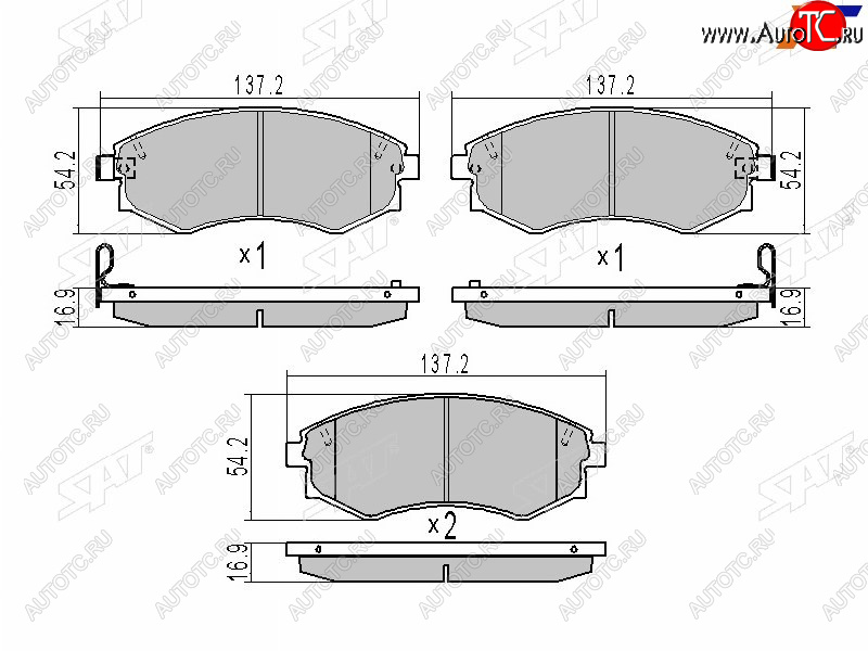 1 179 р. Колодки тормозные передние FR-FL SAT   Hyundai Elantra ( XD,  XD2) (2000-2010), Hyundai Sonata ( Y3,  EF) (1993-2001), Nissan Murano  1 Z50 (2002-2009), SSANGYONG Rexton ( Y200,  Y250,  Y290,  Y400) (2001-2023)  с доставкой в г. Екатеринбург