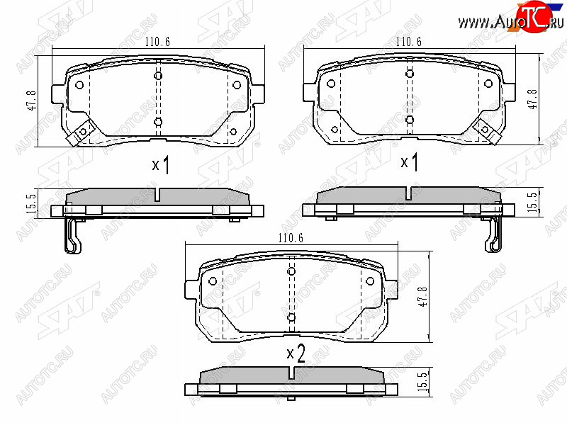 1 089 р. Колодки тормозные задние LH-RH SAT  Hyundai Starex/Grand Starex/H1  TQ (2007-2022) дорестайлинг, рестайлинг, 2-ой рестайлинг  с доставкой в г. Екатеринбург