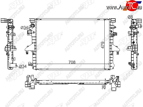 10 399 р. Радиатор охлаждающей жидкости SAT   Volkswagen Multivan  T5 - Transporter ( T5,  T6,  T6.1)  с доставкой в г. Екатеринбург