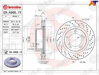 Тормозной передний диск (Ø340) BREMBO  Toyota Land Cruiser 200 дорестайлинг (2007-2012)