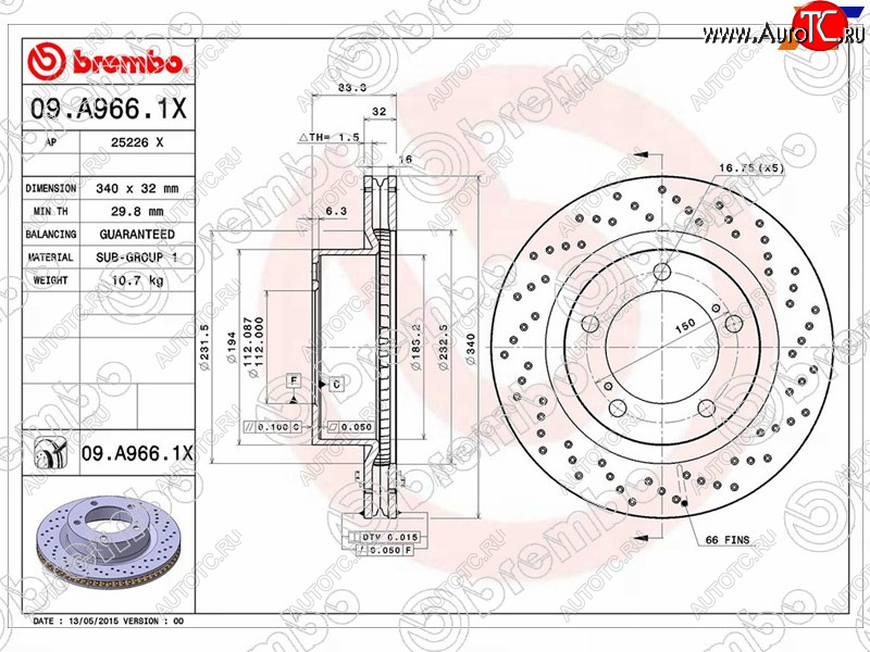 15 999 р. Тормозной передний диск (Ø340) BREMBO  Lexus LX570 J200 дорестайлинг (2007-2012)  с доставкой в г. Екатеринбург