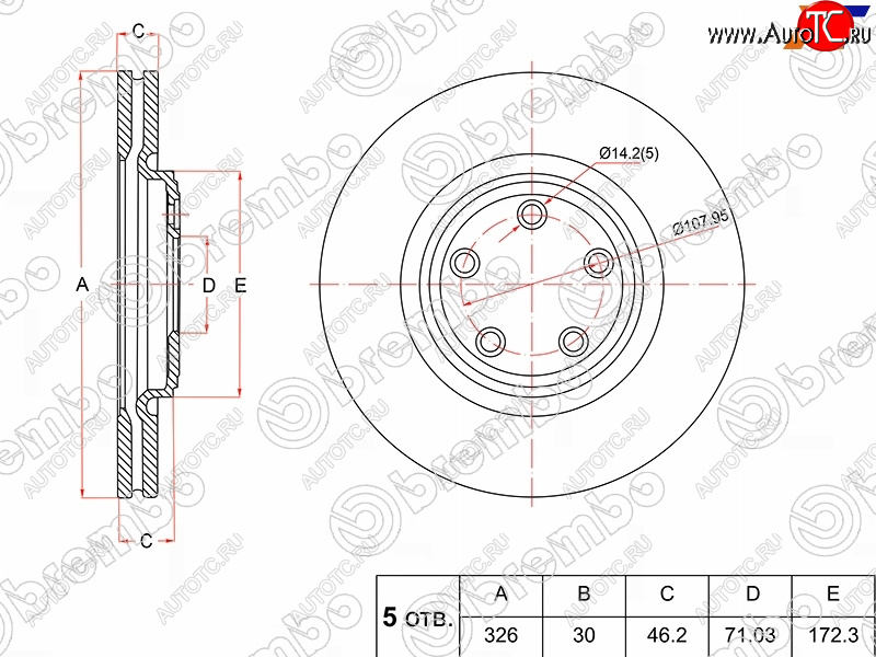 9 799 р. Передний тормозной диск(Ø326) BREMBO  Jaguar XF  X250 - XKR  с доставкой в г. Екатеринбург