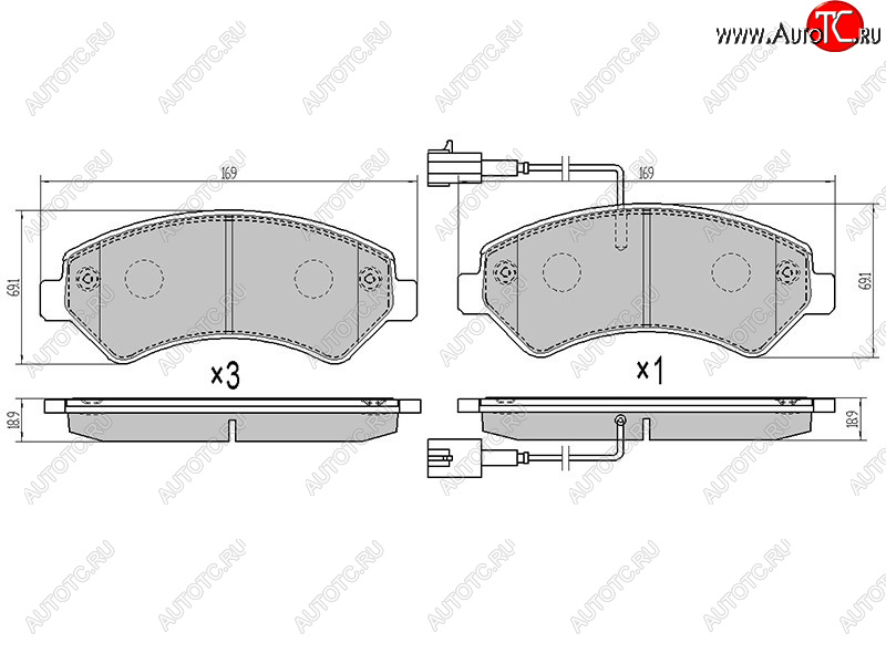 1 999 р. Колодки тормозные перед FL-FR SAT  Peugeot Boxer ( 250,  290) (2006-2024) (2 датчика износа с камерами наполнением)  с доставкой в г. Екатеринбург