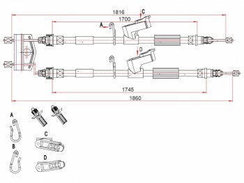 Трос ручного тормоза SAT Ford Focus 2 хэтчбэк 5 дв. дорестайлинг (2004-2008)  (дисковые тормоза)