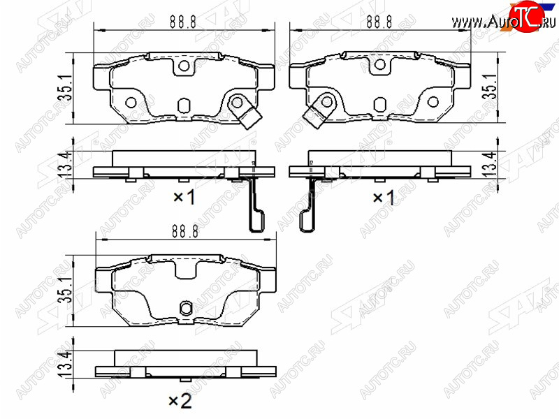 2 399 р. Колодки тормозные задние RH-LH SAT Honda Fit GP,GK  дорестайлинг (2013-2015)  с доставкой в г. Екатеринбург