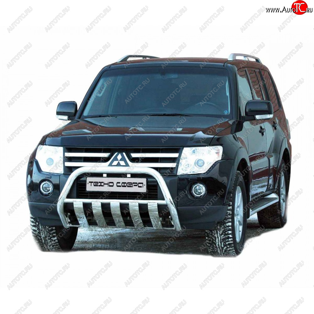 32 799 р. Передок плоский нержавейка d63.5, Техно Сфера  Mitsubishi Pajero ( 4 V90,  4 V80) (2006-2020) дорестайлинг, дорестайлинг, 1-ый рестайлинг, 3 дв. 1-ый рестайлинг, 2-ой рестайлинг (Нержавейка)  с доставкой в г. Екатеринбург