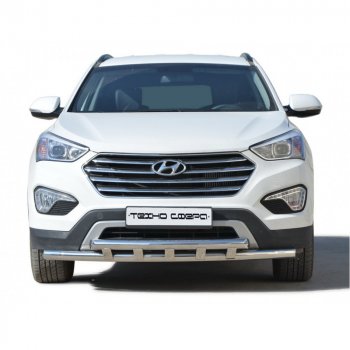 10 599 р. Защита переда труба двойная крашенная d63.5, Техно Сфера  Hyundai Grand Santa Fe  1 DM (2013-2018) дорестайлинг, рестайлинг (Черный глянец)  с доставкой в г. Екатеринбург. Увеличить фотографию 1