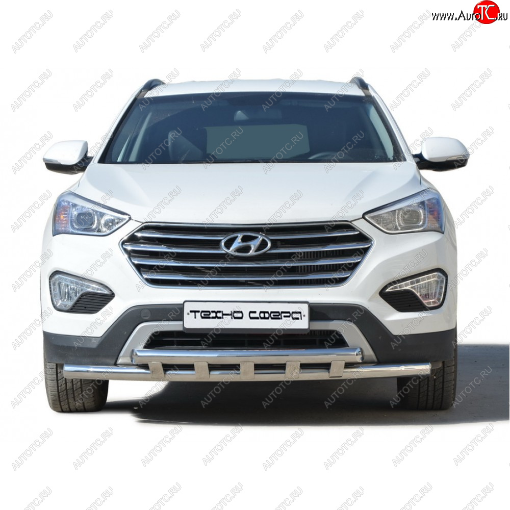 10 599 р. Защита переда труба двойная крашенная d63.5, Техно Сфера  Hyundai Grand Santa Fe  1 DM (2013-2018) дорестайлинг, рестайлинг (Черный глянец)  с доставкой в г. Екатеринбург