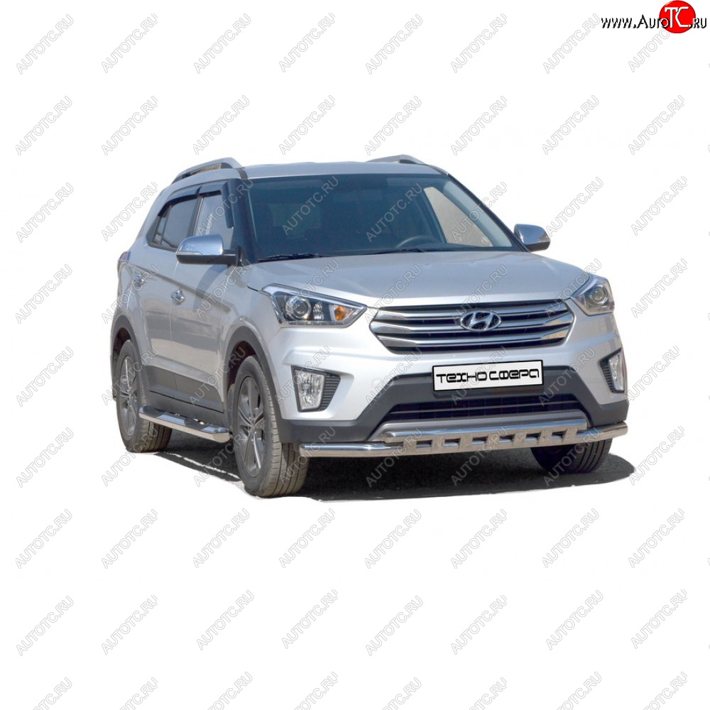 24 999 р. Защита переда труба двойная нержавейка d63,5, Техно Сфера  Hyundai Creta ( GS,  SU) (2015-2022) дорестайлинг, рестайлинг (Нержавейка)  с доставкой в г. Екатеринбург