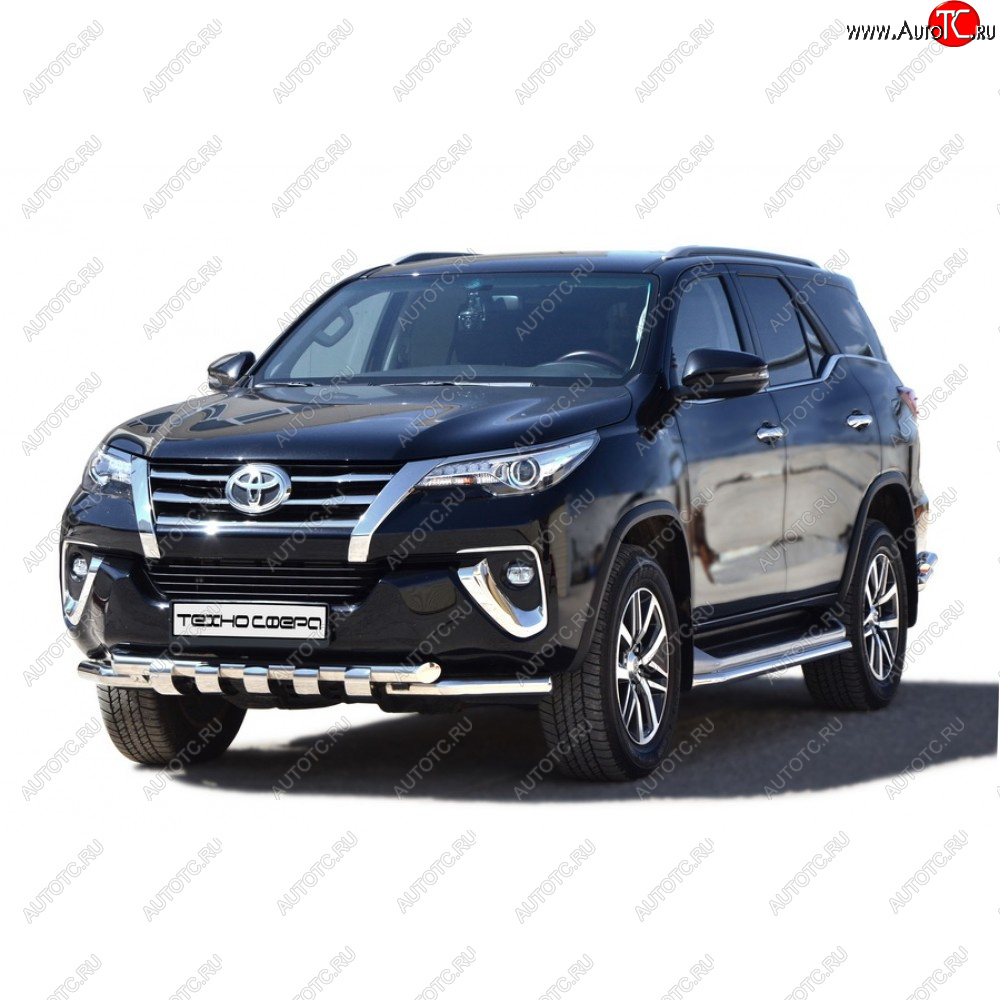 12 399 р. Защита переда труба двойная люкс крашенная d63.5, Техно Сфера Toyota Fortuner AN50/AN60 2-ой рестайлинг (2011-2015) (Черный матовый)  с доставкой в г. Екатеринбург