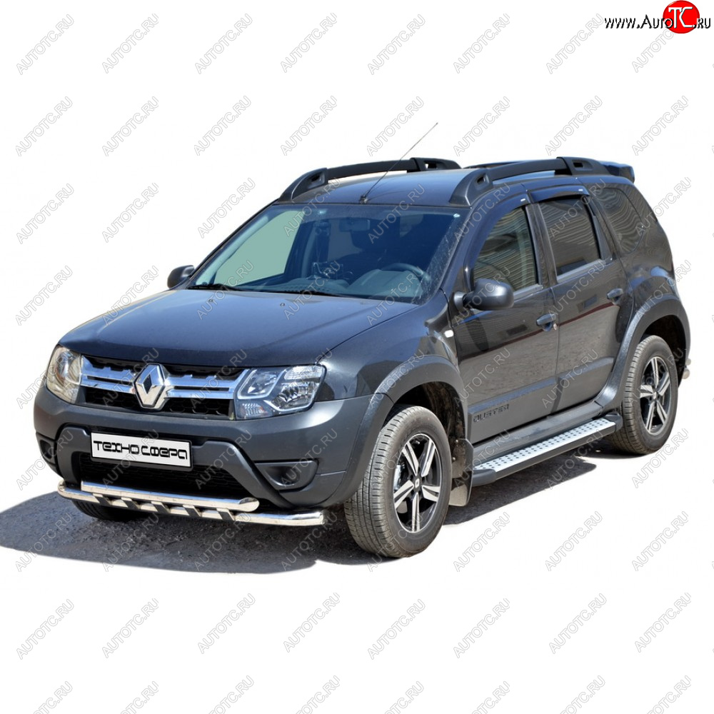 8 799 р. Защита переда труба двойная крашенная d63.5, Техно Сфера Renault Duster HS рестайлинг (2015-2021) (Черный глянец)  с доставкой в г. Екатеринбург