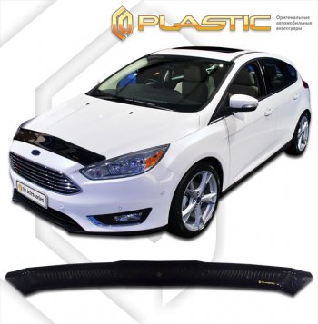 1 679 р. Дефлектор капота CA-Plastic  Ford Focus  3 (2014-2019) универсал рестайлинг (classic черный, Без надписи)  с доставкой в г. Екатеринбург. Увеличить фотографию 1