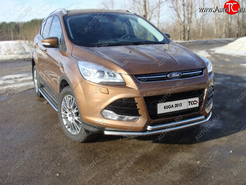 12 999 р. Защита передняя двойная d42,4*42,4 мм ТСС Тюнинг Ford Kuga 2 дорестайлинг (2013-2016) (нержавейка)  с доставкой в г. Екатеринбург