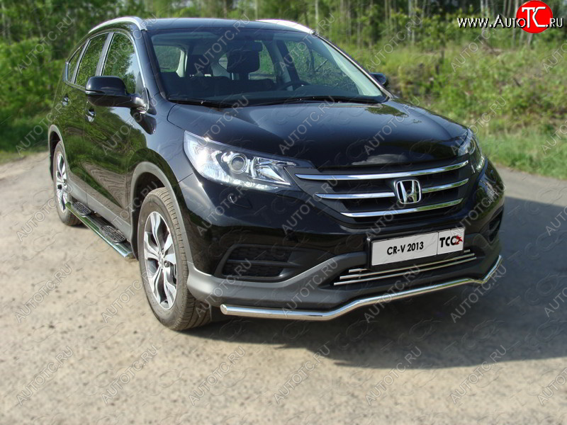 28 849 р. Пороги овальные с накладкой 120х60 мм ТСС Тюнинг  Honda CR-V  RM1,RM3,RM4 (2012-2015) дорестайлинг (серые)  с доставкой в г. Екатеринбург