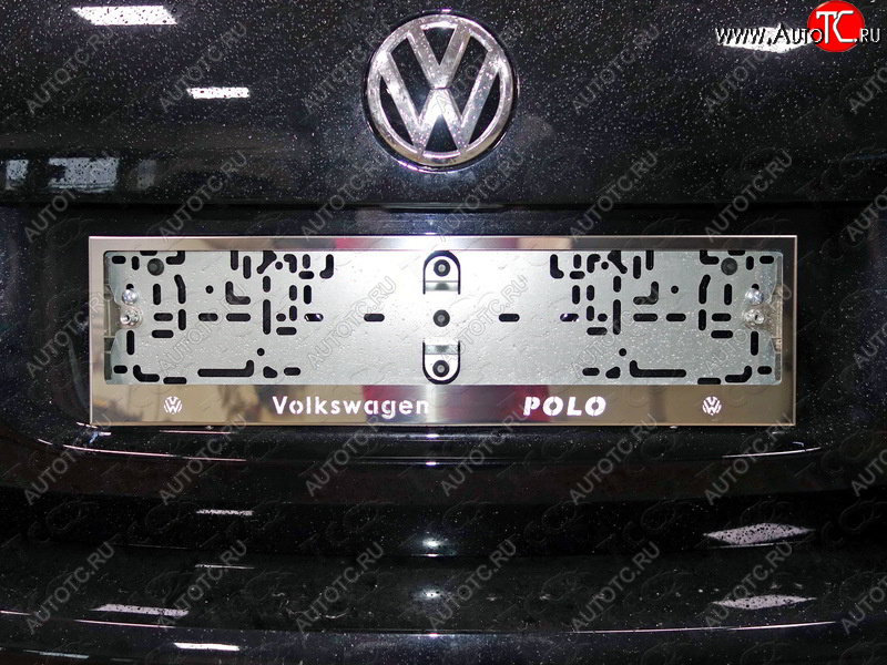 6 249 р. Рамка гос. номера ТСС Тюнинг  Volkswagen Polo  5 (2015-2020) седан рестайлинг, хэтчбек рестайлинг (нержавейка)  с доставкой в г. Екатеринбург