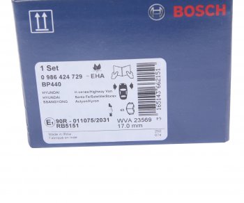 2 499 р. Колодки тормозные передние (4шт.) BOSCH  Hyundai Santa Fe  SM (2000-2012), Hyundai Trajet (1999-2008), KIA Sorento ( BL,  XM,  MQ4) (2002-2022)  с доставкой в г. Екатеринбург. Увеличить фотографию 4