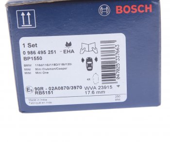 2 859 р. Колодки тормозные передние (4шт.) BOSCH  BMW 1 серия ( E87,  E81) (2004-2012), Mini Clubman  R55 (2008-2010)  с доставкой в г. Екатеринбург. Увеличить фотографию 4