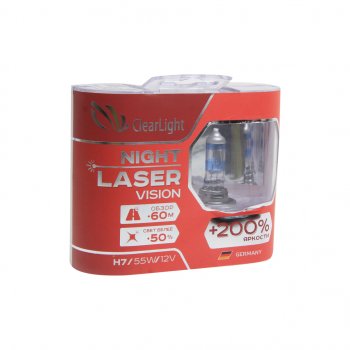 Лампа 12V H7 55W +200% (2шт.) Night Laser Vision CLEARLIGHT KIA Rio 3 QB дорестайлингхэтчбек5дв. (2011-2015)