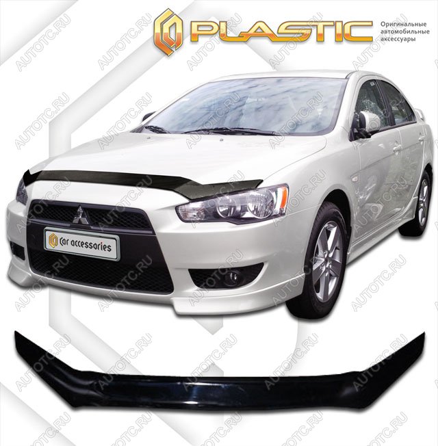 1 839 р. Дефлектор капота CA-Plastic  Mitsubishi Lancer  10 (2007-2017) седан дорестайлинг, хэтчбэк дорестайлинг, седан рестайлинг, хэтчбек 5 дв рестайлинг (Classic черный)  с доставкой в г. Екатеринбург