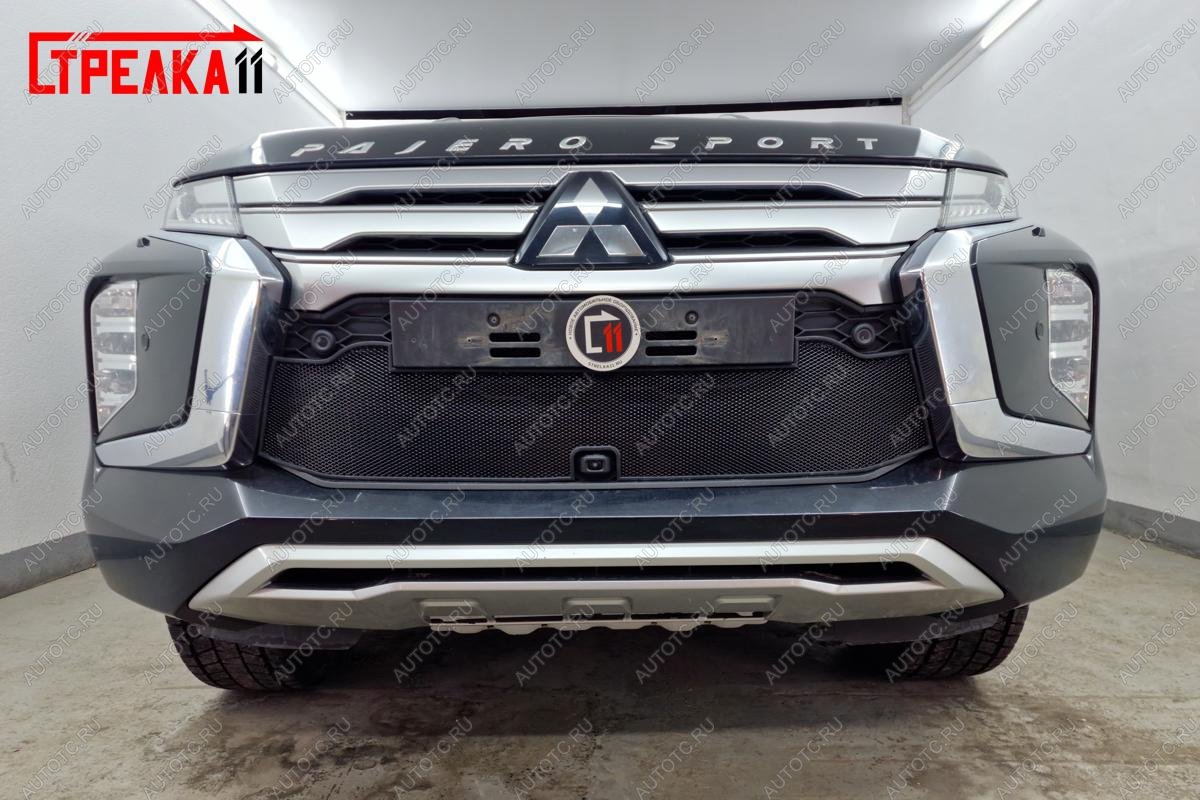 3 499 р. Защита радиатора Стрелка11 Стандарт  Mitsubishi Pajero Sport  QF (2019-2022) рестайлинг (черная)  с доставкой в г. Екатеринбург