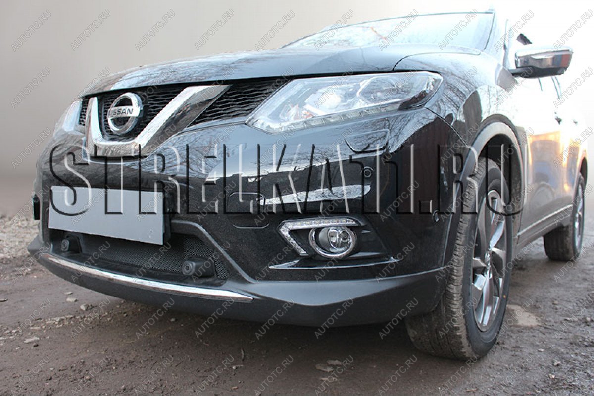 3 399 р. Защита радиатора (с парктроником низ) Стрелка11 Стандарт  Nissan X-trail  3 T32 (2013-2018) дорестайлинг (черная)  с доставкой в г. Екатеринбург