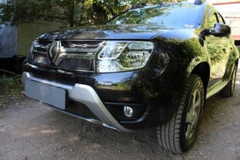 2 559 р. Защита радиатора (верх) Стрелка11 Стандарт Renault Duster HS рестайлинг (2015-2021) (черная)  с доставкой в г. Екатеринбург. Увеличить фотографию 2