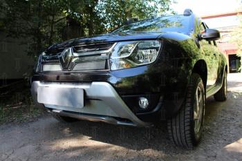 3 199 р. Защита радиатора (низ) Стрелка11 Стандарт  Renault Duster  HS (2015-2021) рестайлинг (хром)  с доставкой в г. Екатеринбург. Увеличить фотографию 2